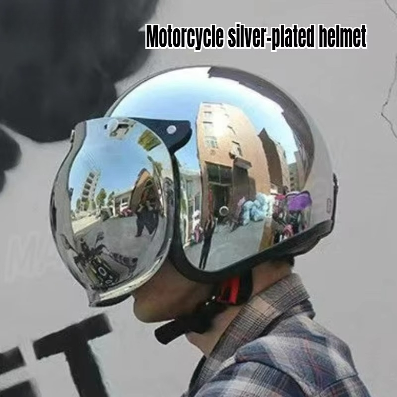 Vintage Open Face Retro Helmet - Şık ve Eşsiz Gümüş Kaplama Açık